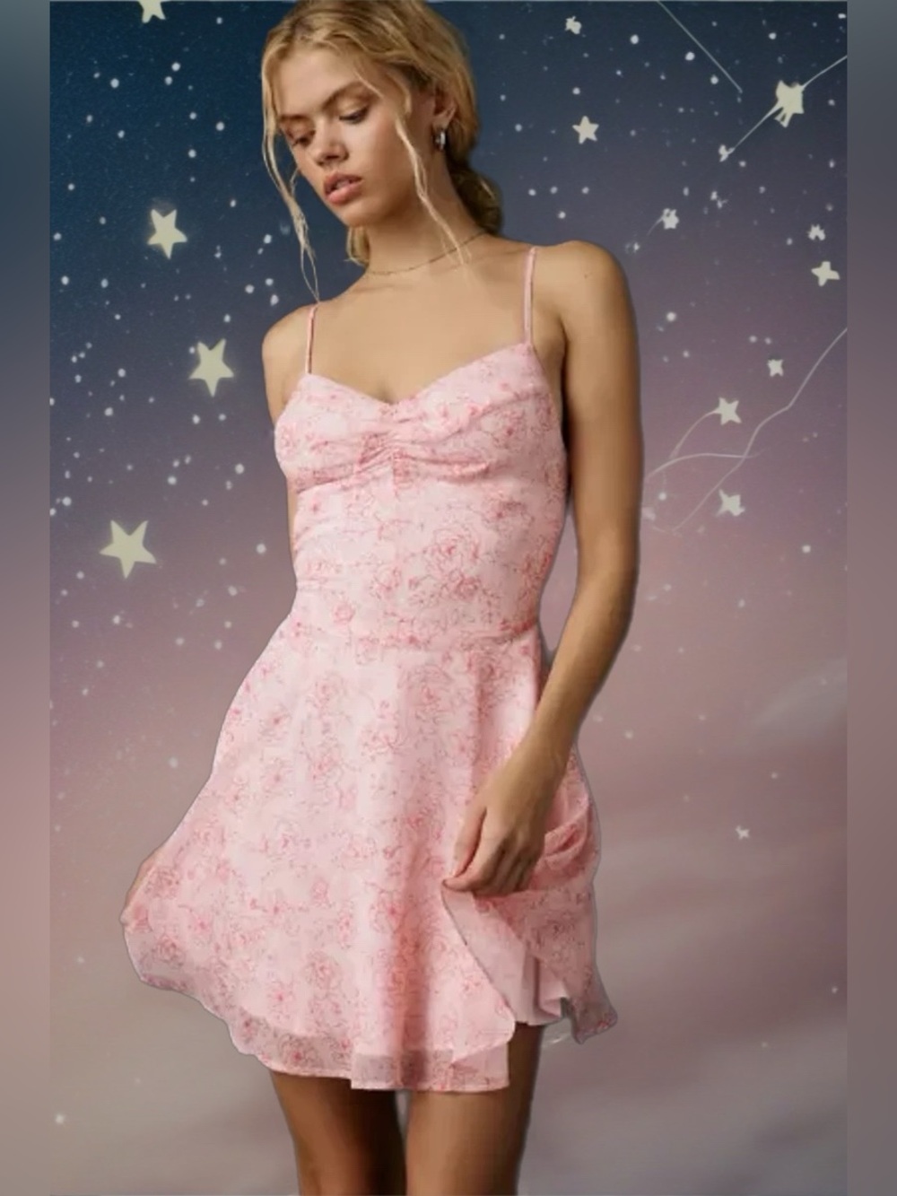 Urban Outfitters | Over The Horizon Fit-And-Flare Chiffon Mini Dress New Pink